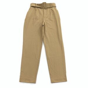 Zara Belted High Waist Trouser Dress Pants XS Womens Dark Khaki Cream Slacks